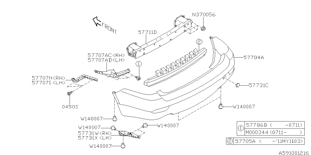 2008 Subaru Tribeca Bracket Side Rear RH Diagram for 57707XA14A