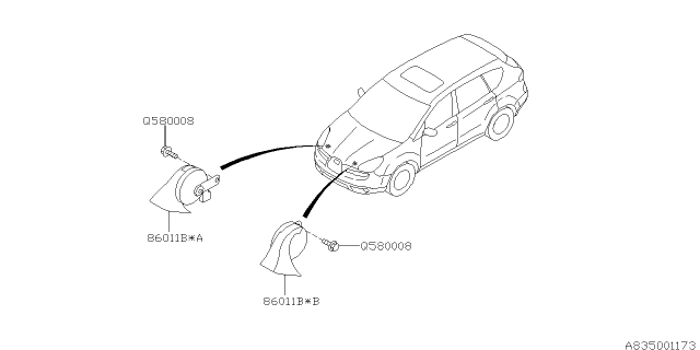 2006 Subaru Tribeca Horn Assembly (L Sp) Diagram for 86012XA00A