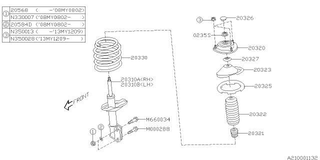 2008 Subaru Tribeca STRUT Complete Front LH Diagram for 20310XA05A