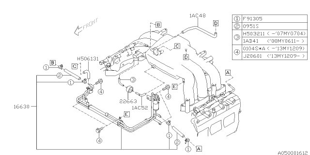 2007 Subaru Tribeca Pipe Assembly Fuel Supply Diagram for 16630AA790