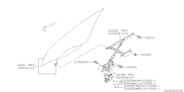 2014 Subaru Tribeca Door Parts - Glass & Regulator Diagram 1