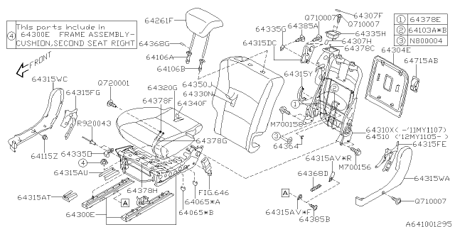 2014 Subaru Tribeca Seat Frame Assembly BACKREST 3R Diagram for 64310XA20A
