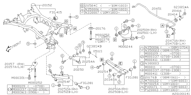 2010 Subaru Tribeca Link Assembly STABILIZER Rear R H Diagram for 20470XA000