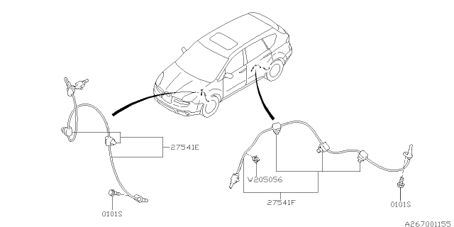 2011 Subaru Tribeca Sensor Sub Assembly Rear Diagram for 27540XA02A
