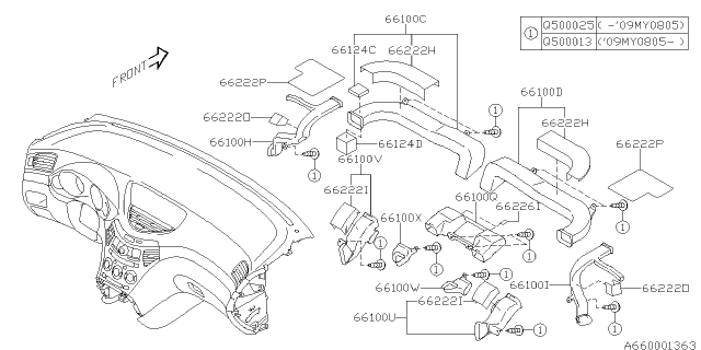2006 Subaru Tribeca Duct Assembly Side Vent D Diagram for 66101XA03A