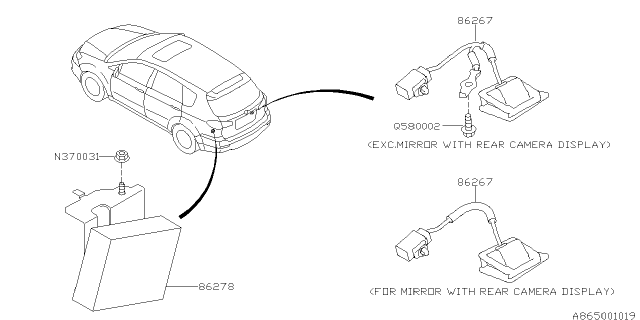 2009 Subaru Tribeca Rear V Camera Assembly Diagram for 86267XA03A