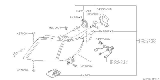 2012 Subaru Tribeca Passenger Side Headlamp Assembly Diagram for 84001XA02B