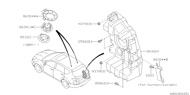 2014 Subaru Tribeca Speaker Bracket BWW Diagram for 86304XA800