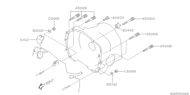 2009 Subaru Tribeca Timing Hole Plug & Transmission Bolt Diagram 1