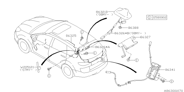 2008 Subaru Tribeca Noise SUPPR Assembly XUS Diagram for 86341XA00A