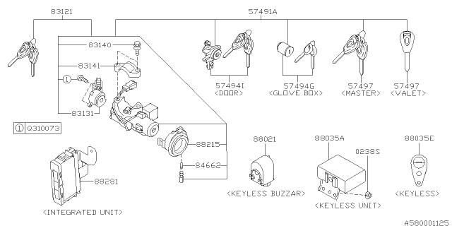 2008 Subaru Tribeca Key Kit & Key Lock - Diagram 1