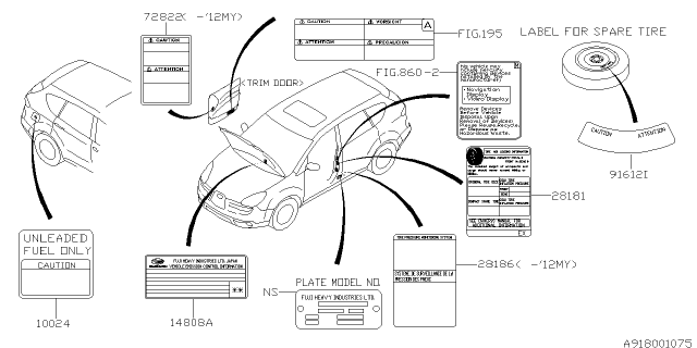 2014 Subaru Tribeca Label - Caution Diagram