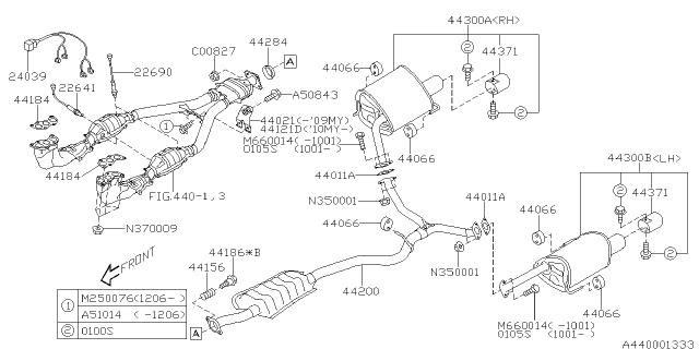 2007 Subaru Tribeca MUFFLER Assembly RH Diagram for 44300XA00C