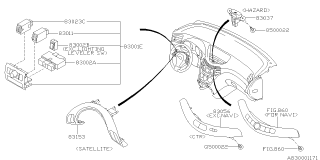 2010 Subaru Tribeca Switch Assembly INPANE Diagram for 83001AG33AMV