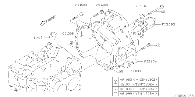 2014 Subaru Tribeca Timing Hole Plug & Transmission Bolt Diagram