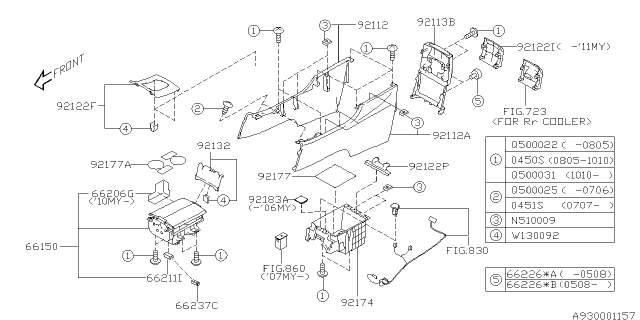 2011 Subaru Tribeca Console Box Assembly RH Diagram for 92112XA06AEU