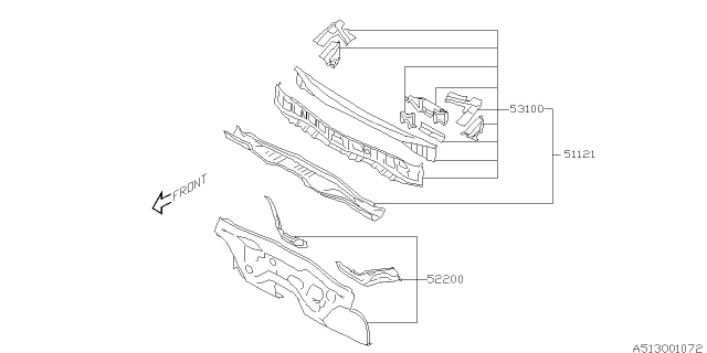 2014 Subaru Tribeca Toe Board & Front Panel & Steering Beam Diagram