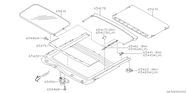 2010 Subaru Tribeca Sunroof Glass Lid Assembly Diagram for 65430XA00A