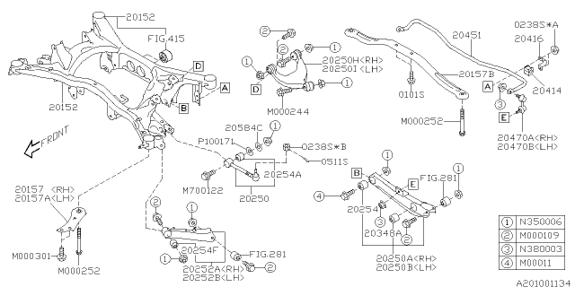2006 Subaru Tribeca Rear Suspension Frame Sub Assembly Diagram for 20152XA00A