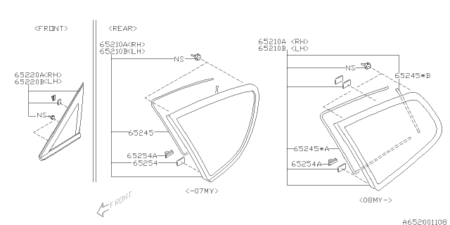 2014 Subaru Tribeca Glass Rear Quarter RH Diagram for 65210XA080