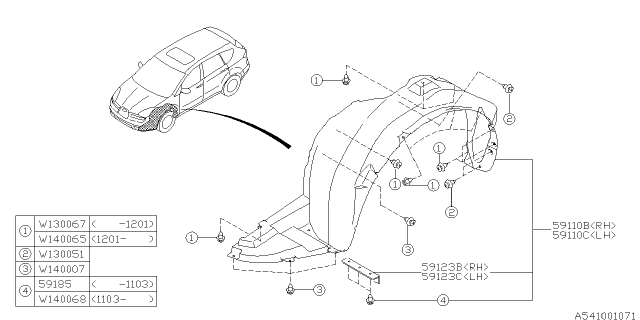 2006 Subaru Tribeca Mudguard Diagram 1