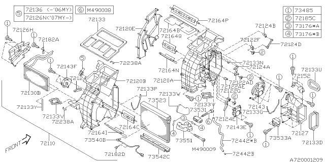 2014 Subaru Tribeca Packing Diagram for 72133XA06A