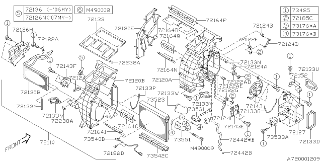 2014 Subaru Tribeca Heater Case Assembly Diagram for 72120XA02A