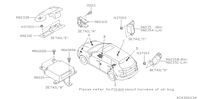 2013 Subaru Tribeca Sensor Assembly Air Bag Diagram for 98237XA00A