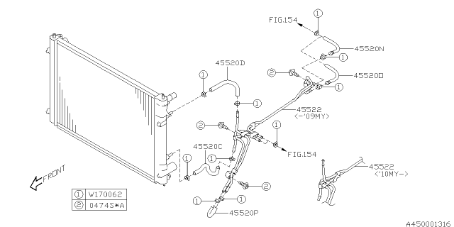 2009 Subaru Tribeca Hose ATF L Diagram for 45520XA09A