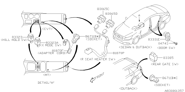 2018 Subaru Outback Switch Assembly Console LH Diagram for 83245AL34A