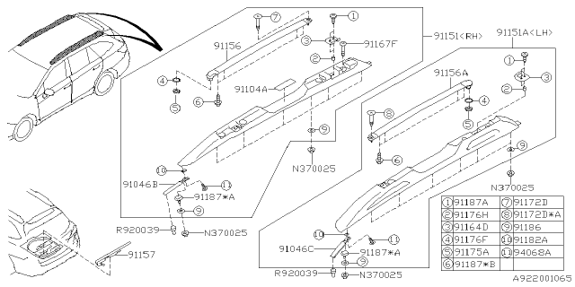 2017 Subaru Outback Plate Tie Down Diagram for 91164AL00A