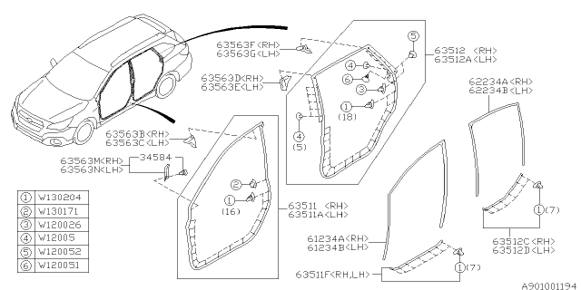 2018 Subaru Legacy Weather Strip Door Rear L Diagram for 63512AL01C