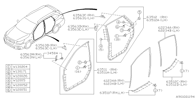 2018 Subaru Legacy GLASSRUN Front Door RH Diagram for 63527AL10A