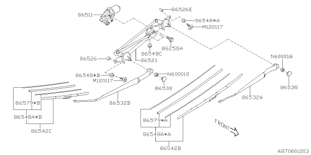 2017 Subaru Outback Windshield Wiper Assistor Arm Assembly Diagram for 86532AL07A
