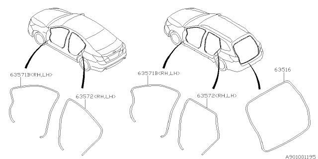 2015 Subaru Legacy Weather Strip Body Side Diagram for 63571AL00A
