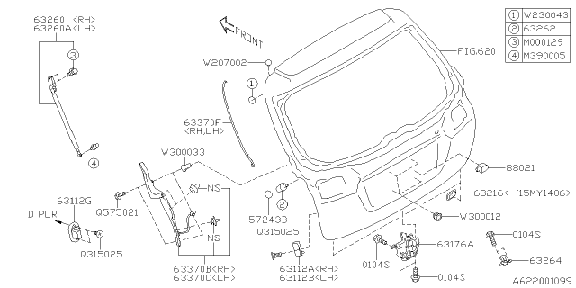 2015 Subaru Outback Rear Gate Latch & Actuator Diagram for 63032AL000