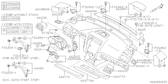 2018 Subaru Legacy Visor Assembly Lower SIA Diagram for 66180AL04A