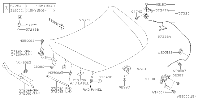 2019 Subaru Legacy Front Hood Lock Assembly Diagram for 57310AL05A