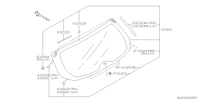 2018 Subaru Legacy Glass Assembly Rear Gate Diagram for 63011AL03A