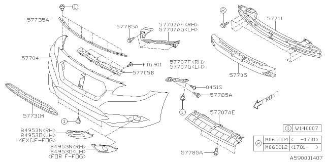 2016 Subaru Legacy Front Bumper Diagram 1