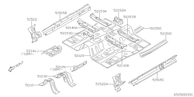 2019 Subaru Outback Side SILL Inner Front Com Diagram for 51150AL08A9P