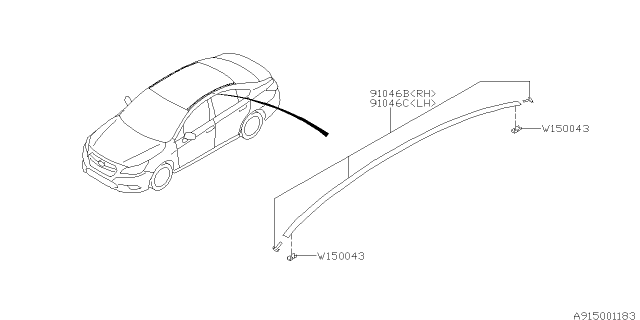 2018 Subaru Outback Molding Assembly Roof Sedan RH Diagram for 91046AL00A