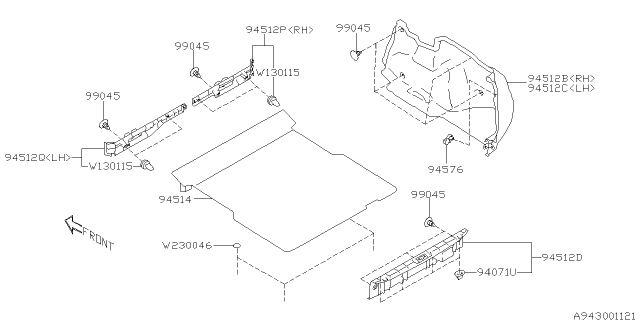 2016 Subaru Legacy Trim Panel Assembly Trunk Diagram for 94511AL14AVH