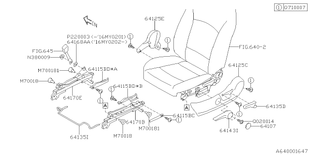 2016 Subaru Legacy Slide Rail Assembly Inner Diagram for 64160AL00A