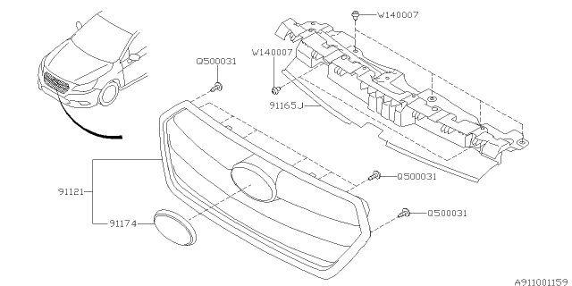 2018 Subaru Legacy Grille Assembly Front OBK Diagram for 91121AL36A