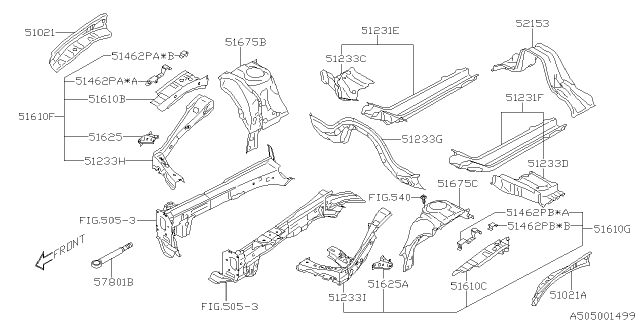 2015 Subaru Outback Frame Complete Toe Board Diagram for 51630AL00A9P