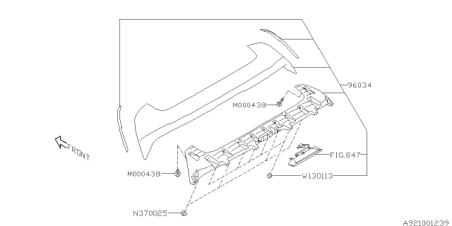 2017 Subaru Legacy Roof Spoiler Assembly Diagram for 96031AL01BB9