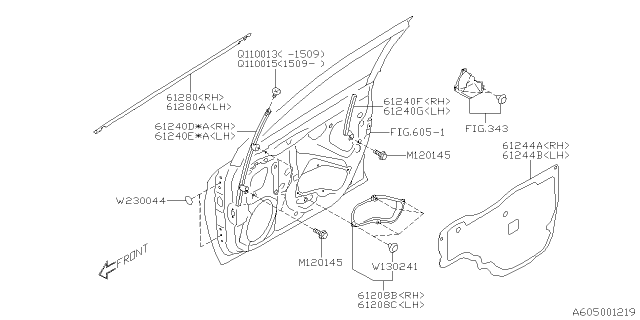 2015 Subaru Legacy SASH Assembly Partition Front Diagram for 61240AL11A