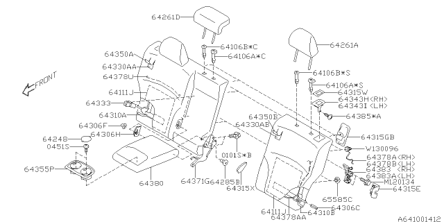 2015 Subaru Outback Head Rest Assembly Rear Diagram for 64261AL00AVH