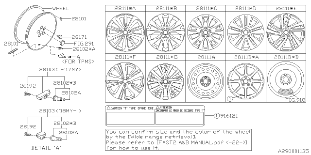 2017 Subaru Outback Spare Disc Wheel Diagram for 28151XA00A